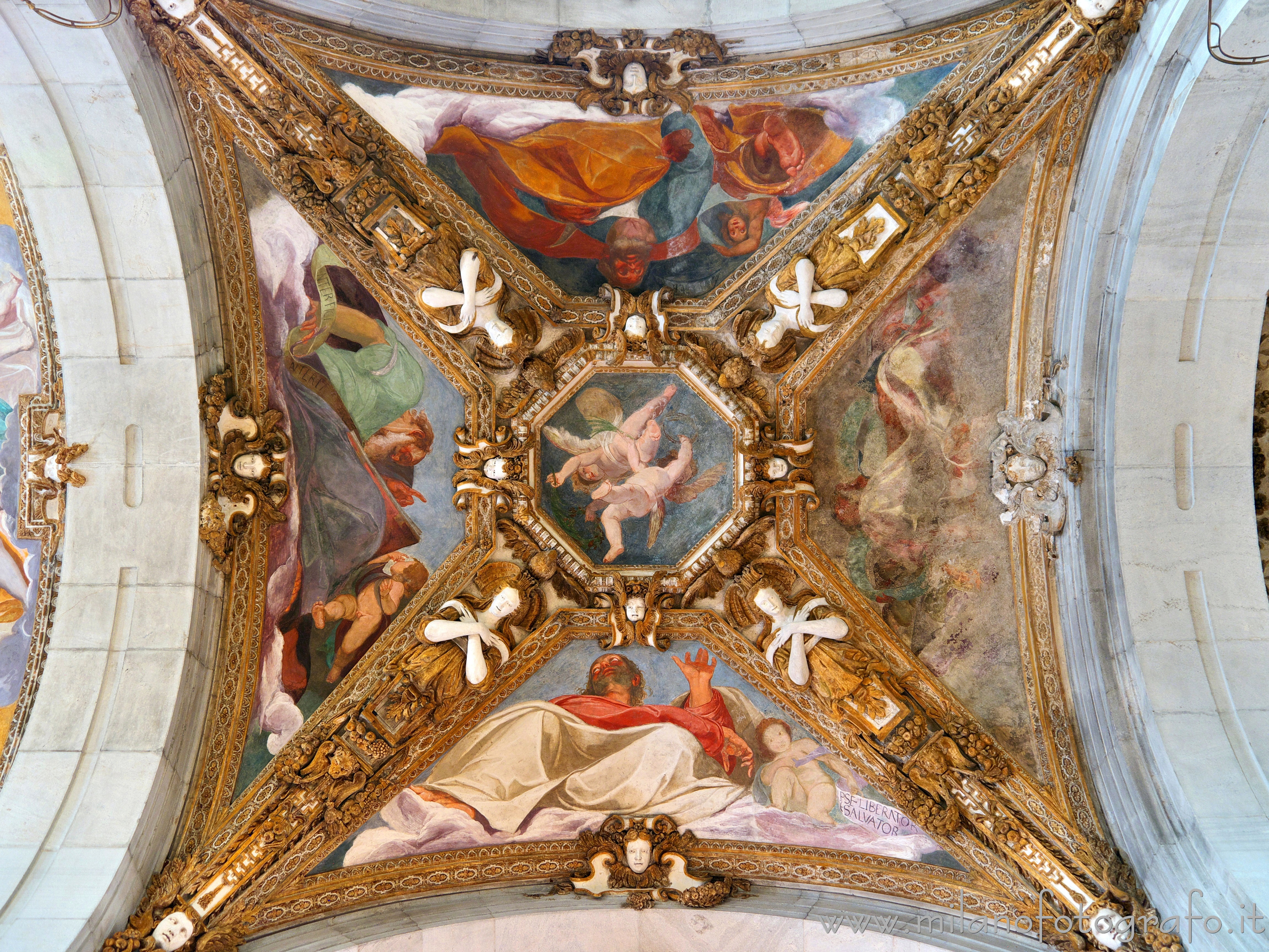 Milan (Italy) - Decorated vault of one of the spans of the lateral naves in the Church of Santa Maria dei Miracoli